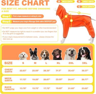 Водонепроникний дощовик для собак Adnikia з капюшоном, регульованими ніжками та отвором для повідка, з відбиваючими смугами, для холодної погоди, M, Оранжевий/Червоний (Zickzackmuster - Sunset Chevron)