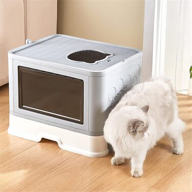 Домашній туалет для котів Homewell з кришкою та лопаткою, сучасний котячий лоток-комод, багатофункціональний аксесуар для котів, 51x40x37 см, сірий, Модель 1