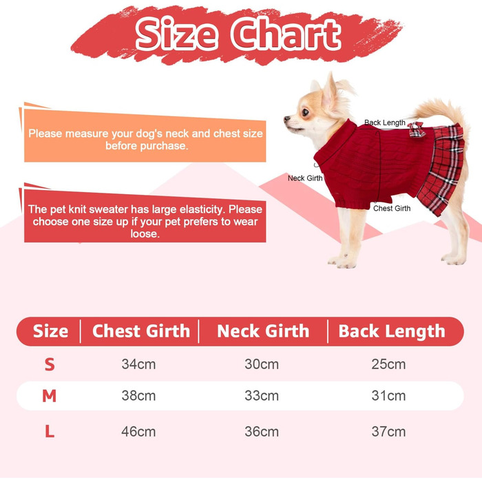 Пуловер для собак SlowTon, теплий пуловер з коміром-горловиною для маленьких та середніх собак, зимовий пуловер з отвором для повідка, червоний в клітинку, розмір S