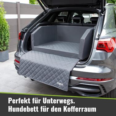 CopcoPet Лежанка для собак у багажник автомобіля 100x70x38 см, штучна шкіра, захист багажника, водовідштовхувальна, зносостійка, нековзна, з захисним покривалом, сіра