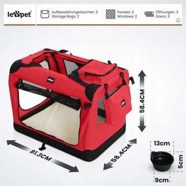 Переноска для собак Leopet, червона, XL (81,3 см x 58,4 см x 58,4 см)