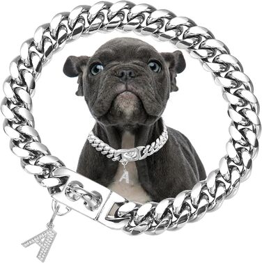 Сріблясте собаче намисто 15 мм з кулоном, нашийник для собак, ланцюжок з нержавіючої сталі з кубинськими ланками, міцний, не гризучий нашийник для собак маленьких та середніх порід (25 см)