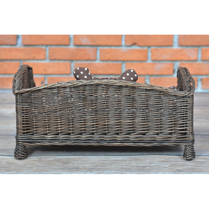 Корзина для собак та котів з плетіння лози з м'яким лежаком, коричнева (74x52x39 см)