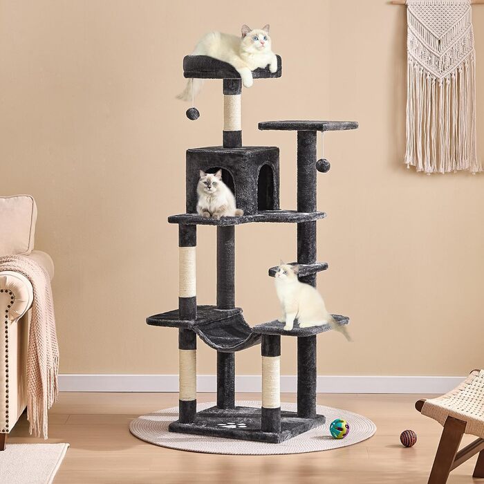 Кігтеточка для котів MSmask велика, багатоярусна з 2 будиночками, гамаком та сизалевими стовпчиками