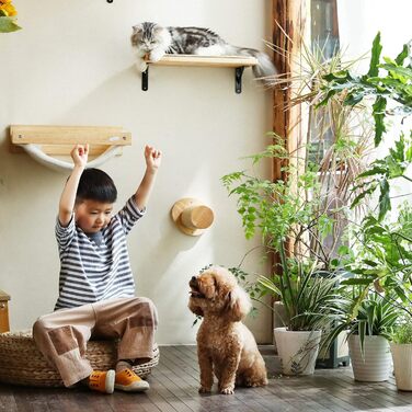 Сходинка для котів FUKUMARU - 2 шт., дерево Гуми, діаметр 9 см, довжина 30 см, сизалова колонка, кріплення на стіну, джутова драбина, для створення ігрової стіни, бежевий