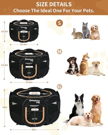 КінгКемп Переносний вольєр для собак, вольєр для цуценят, складаний вольєр для домашніх тварин, собаче намет з сумкою, для використання в приміщенні та на вулиці, знімний замок-блискавка знизу, розмір S: Чорний
