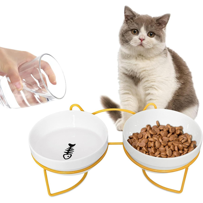 Підвищений годівниця для котів XIKAYA, нахилений на 15°, подвійний, зменшує навантаження на шийні хребти, запобігає розливанню, для котів та кошечок