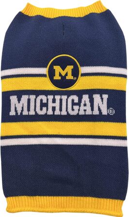 Светр для собак Pets First NCAA Michigan Wolverines, теплий в'язаний пуловер з логотипом команди, розмір L, синій, для великих і малих порід