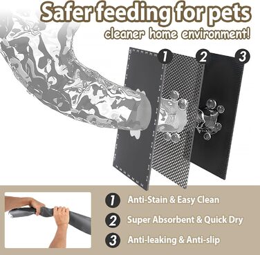 Килимок для годування собак і котів, 60 x 40 см, вбираючий, неслизький, великий, для мисок, легко миється, швидко сохне, темно-сірий