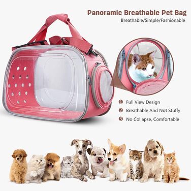 Транспортна переноска для собак та котів PETCUTE, складна та миюча, для подорожей літаком (Рожевий)