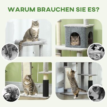 Когтеточка для котів PawHut 132 см з ігровою будкою, іграшковим м'ячем, сизалевими стовпчиками, для котів до 6 кг, світло-сіра