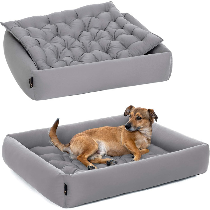 Ортопедичне ліжко для собак середніх порід - Pointer, знімний матрац, миється до 95°C, стійке до подряпин та укусів, Made in Germany (L - 80x70 см, світло-сірий)