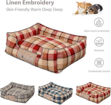 Ортопедичне ліжко для собак PETCUTE, середнього та великого розміру, знімний та миючий чохол, антиковзаюча поверхня, м'яке та комфортне, класичне, червоне