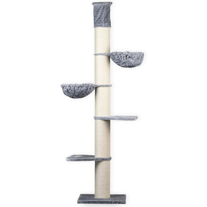 Дряпка для великих котів RHRQuality Maine Coon Tower Plus, до 295 см, 20 см сизалеві стовпи, світло-сіра