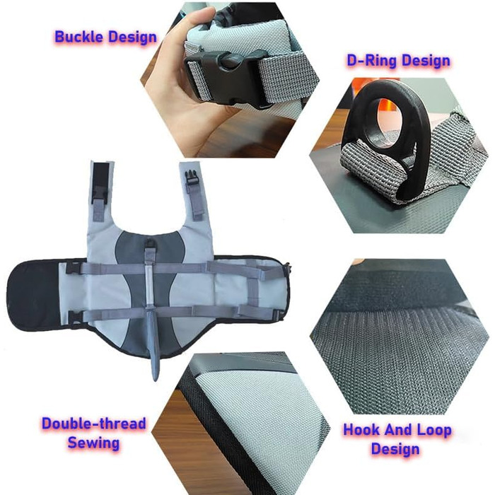 Спасальний жилет для собак Izefia: для цуценят, маленьких та великих собак, з ручками, сірий