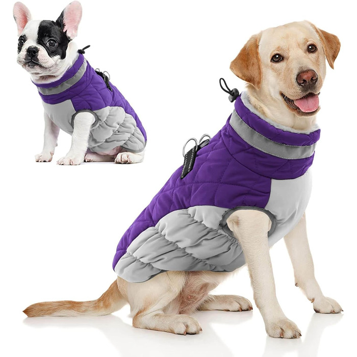 Тепла зимова куртка для собак AOFITEE з світловідбиваючим флісом, водонепроникний костюм для великих собак, фіолетовий (XXL)