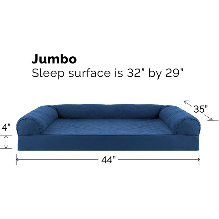 Ліжко для собак та котів FurHaven Quilted Sofa - Стильне ліжко з охолоджуючим гелем, велике (X-Large), колір: темно-синій, розмір: 102 x 81 x 20 см