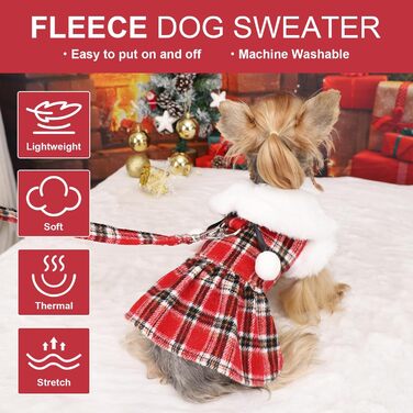 Пуловер для собак з повідком, комплект з D-подібним кільцем, в клітинку, з флісу, одяг для маленьких собак, дівчаток та хлопчиків, зимове халат для домашніх тварин, теплий одяг, теплий халат для собак, осінь, розмір XXS, червоний/подорожний, однотонний (G