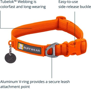 Нашийник для собак Ruffwear Front Range з V-подібним кільцем, регульований, зручний, м'який, з кільцем для повідка, помаранчевий, 14'-20'