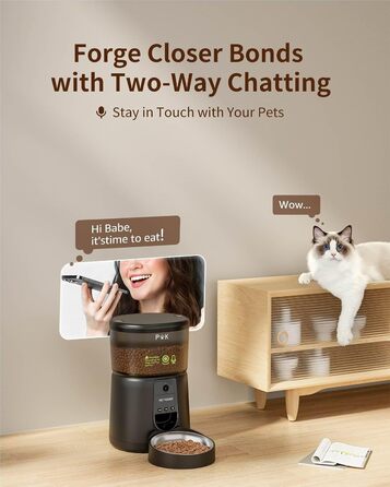 Автоматична годівниця для котів Puppy Kitty з Wi-Fi, керування через додаток, відео та аудіо, нержавіюча миска, до 8 годувань на день