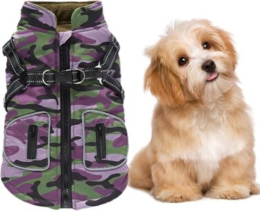 Тепла куртка для собак з підкладкою та шлейкою, водонепроникна, світловідбиваюча, вітрозахисна | Haustierweste (фіолетовий)