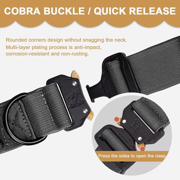 Тактичне обплетене нашийник для собак Vivi Bear, нейлон, великі породи, чорний (L)