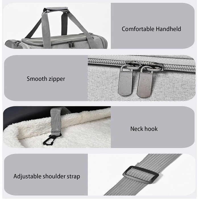 Транспортна переноска для тварин, переноска для кота, переноска для собак, підходить для маленьких собак, котів, кошенят, цуценят, зручний ремінь, регульований плечовий ремінь, для подорожей та прогулянок (Сірий)