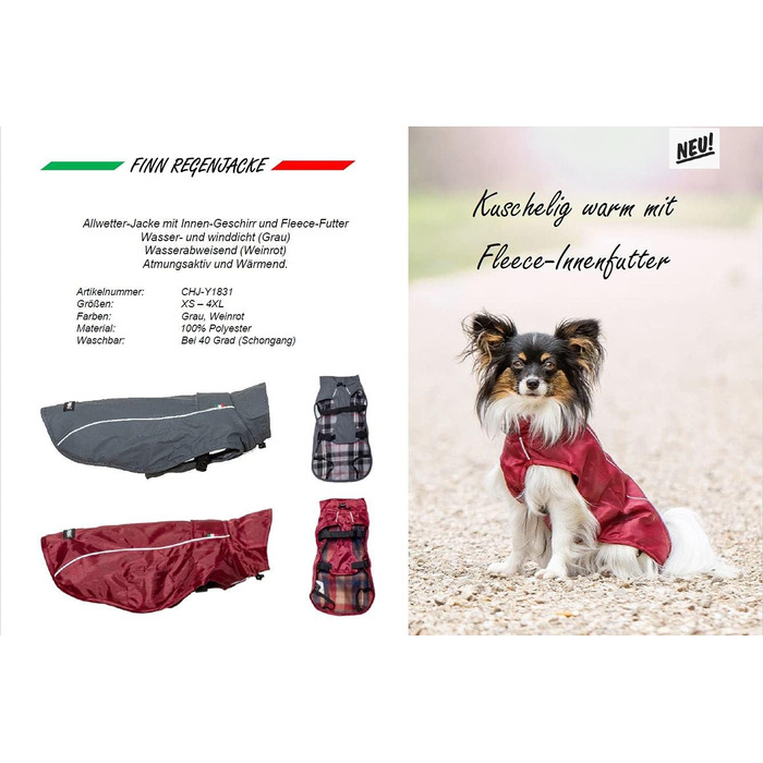 Водонепроникна куртка для собак CHIARA Finn, розмір XL, сірий колір. З флісовою підкладкою, відбиваючими смугами, для будь-якої породи. Машинне прання.