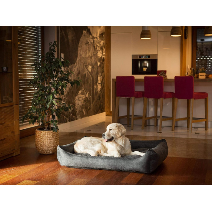 Ліжко для собак, м'яке лежання, крісло-мішечок для тварин, кошик для собак, лежанка XL (82x60 см), чорний колір, екологічна тканина