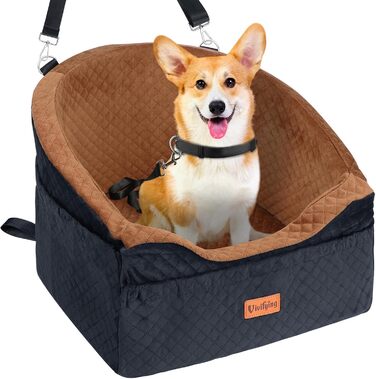 Автокрісло для собак Vivifying: підходить для малих та середніх порід (до 13,6 кг), з підйомником, кишеньками та ременем безпеки, коричнево-чорне