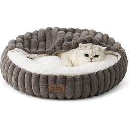 Зимове ліжко для котів з ковдрою, м'яке ліжко-подушка для собак та котів, тепла затишна печеринка з підтримкою голови та шиї, штучне хутро, можна прати, 50x50x15 см, сірий колір