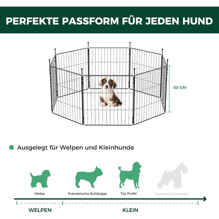 FXW MiniPaws: розширений вольєр для цуценят та маленьких собак, 60 см, 8 панелей