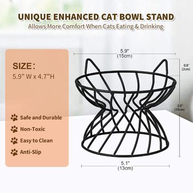 Набори мисок для котів з кераміки Katzennäpfe - 6 шт. Миски для корму для котів у яскравому стилі, широкі, плоскі, зручні для вусів - підходять для мікрохвильової печі та мийки - 250 мл (чорний підставник)