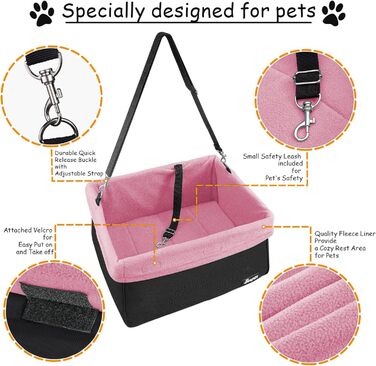 Автокрісло для собак JESPET & GOOPAWS, переносне, з ременем безпеки, до 10,9 кг, рожеве, 40,6×33×22,9 см