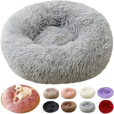 Кругле собаче ліжко для котів та собак – затишне ліжко-пончик, тепле та м'яке, водонепроникне подушка (60 см, світло-сірий)