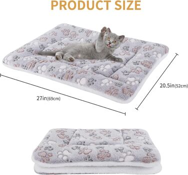 М'яка тепла підстилка для собак та котів з флісу, 69x52 см, сіра лапка