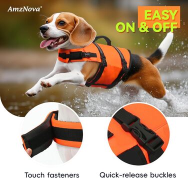 Світловідбиваюча рятувальна жилетка для собак AMZNOVA Rip Stop, XL, 79-97 см (обхват грудей)