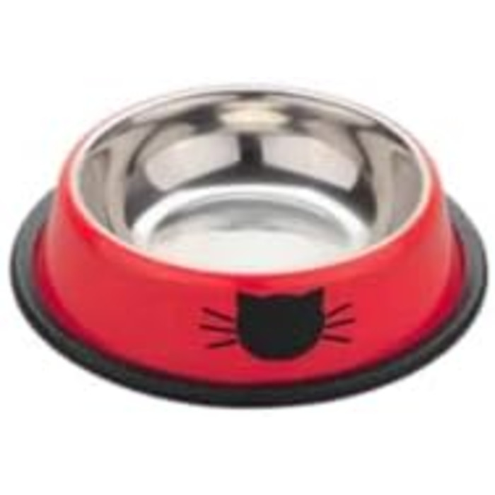 PAWPOURRI Миски для котів з нержавіючої сталі, протиковзкі, 2 шт. (230 мл, синій та червоний)
