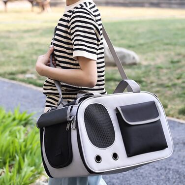 Транспортна переноска для котів та собак LUCKDANO, складана, з регульованим ременем, міцна, стильна (BLACK)