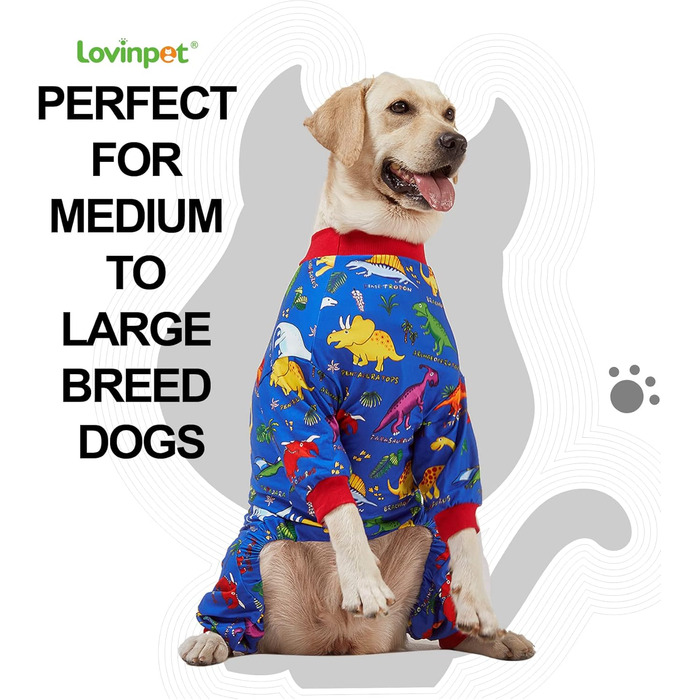 LovinPet Одяг для великих собак Пітбуль 3XL, післяопераційний комбінезон для собак, захист від УФ, антистрес, динозавровий принт