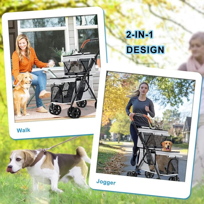 Візок для собак Joyfultails, складний, для маленьких собак та котів до 20 кг (сірий)