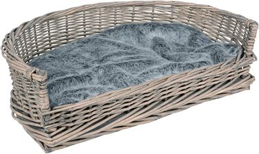 Ліжко-кошик для собак і котів UNUS з лози з подушкою, сірий, 61x44,5x15,5 см, для великих і малих тварин