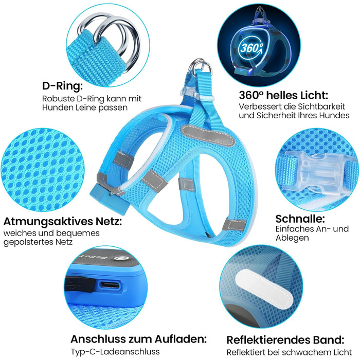 Світлодіодне нашийник для собак PcEoTllar: безпека та видимість у темряві (3 режими, S, блакитний)