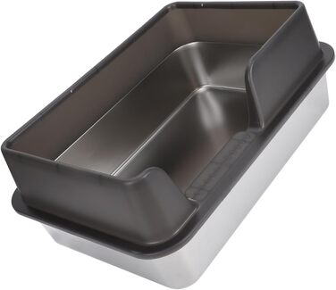 Малий туалет для котів з нержавіючої сталі 50x35x20 см, металевий лоток з кришкою від бризок і лопаткою, легкий у догляді, чорний