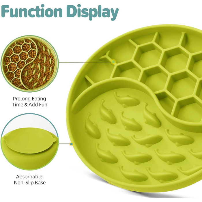 Миски для собак Slow Feeder з силікону, з присосками, антиковзаючі, для уповільнення годування, зменшення тривоги та розваги (світло-зелений)