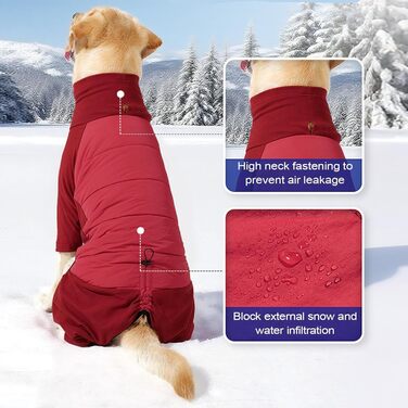 Зимовий теплий одяг для собак: куртка з високим коміром, XL, сірий/червоний. Підходить для маленьких, середніх та великих собак. Для прогулянок та альпінізму.
