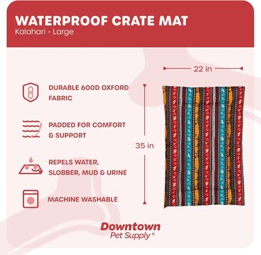 Підкладка для переноски собаки Downtown Pet Supply, 73.7 x 50.8 см, водовідштовхувальна, Ripstop Nylon, можна прати в машині, розмір M (Kalahari, LARGE (35' x 22'))