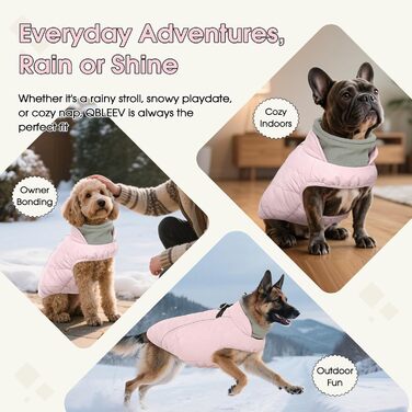 Водонепроникний зимовий теплий одяг для собак середніх порід QBLEEV з інтегрованим шлейкою та світловідбиваючими елементами, рожевий