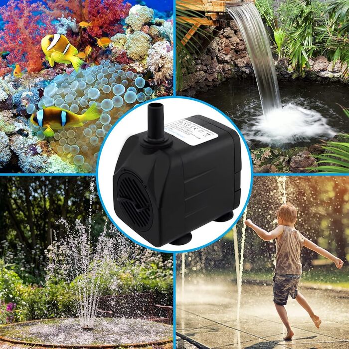 Погружний насос для ставка, фонтану, акваріума Wasserpumpe 1800 л/год, 3 насадки (13/16/19 мм), кабель 1.9м, 10Вт