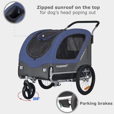 Фаррад-причіп для собак Doggyhut Tiggo 80405 (Блакитний) - 2 в 1: причіп та візок для собак до 35 кг